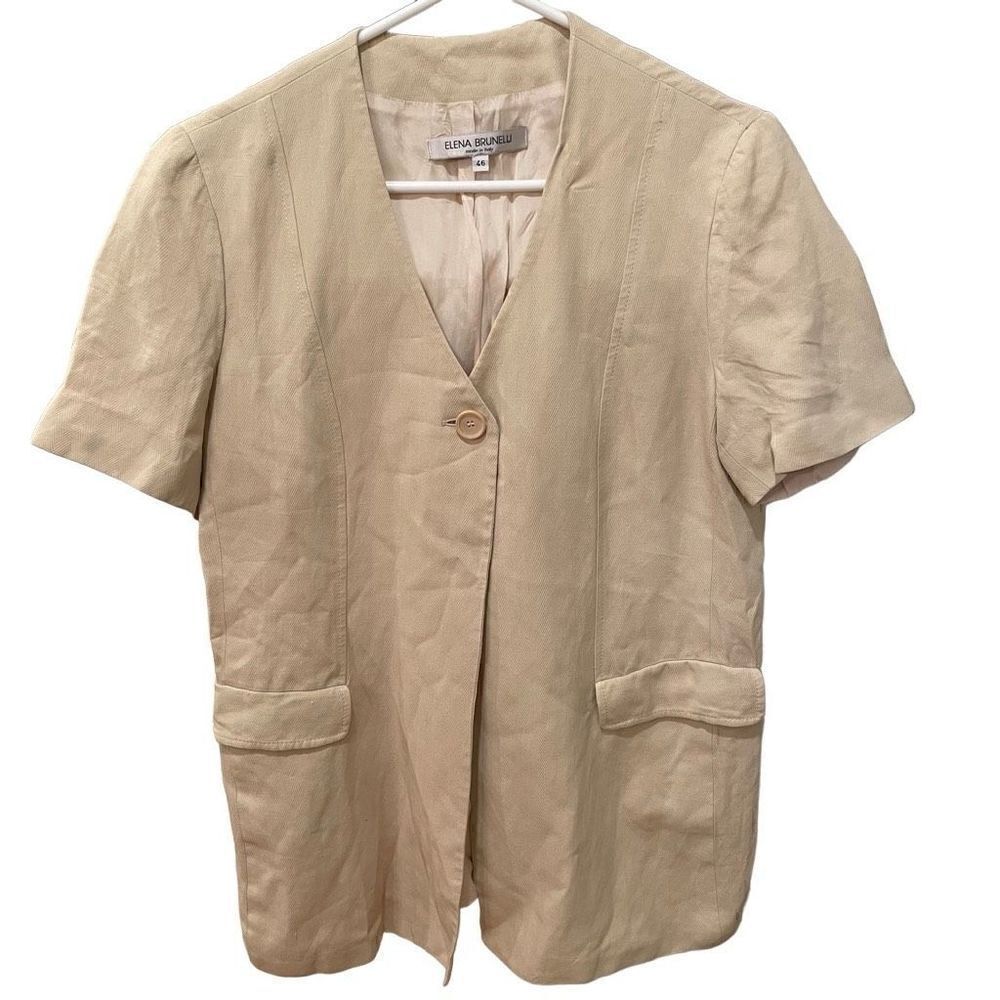 Vintage Elena Brunelli Blazer Womens 46IT/US 12 Short Sleeve Beige One Button